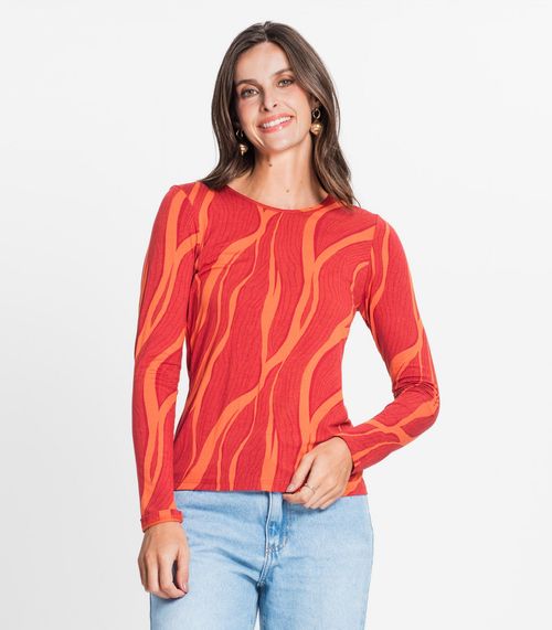 Blusa Feminina Manga Longa Estampada Rovitex Vermelho