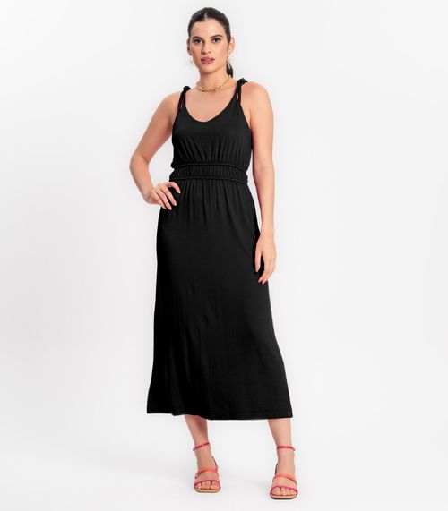 Vestido Midi Feminino Em Visco Maquinetada Endless Preto