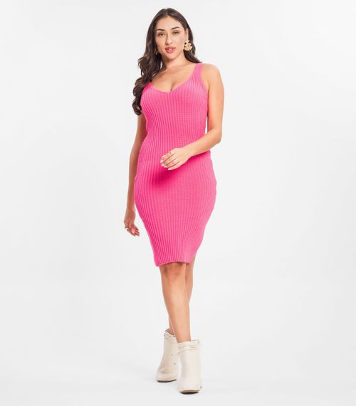 Vestido Feminino Com Fenda Tricot Select Rosa