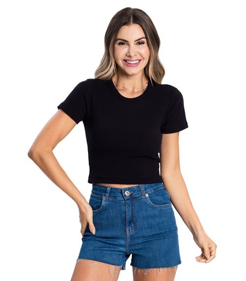 Blusa Cropped Ribana Básica Rovitex Branco