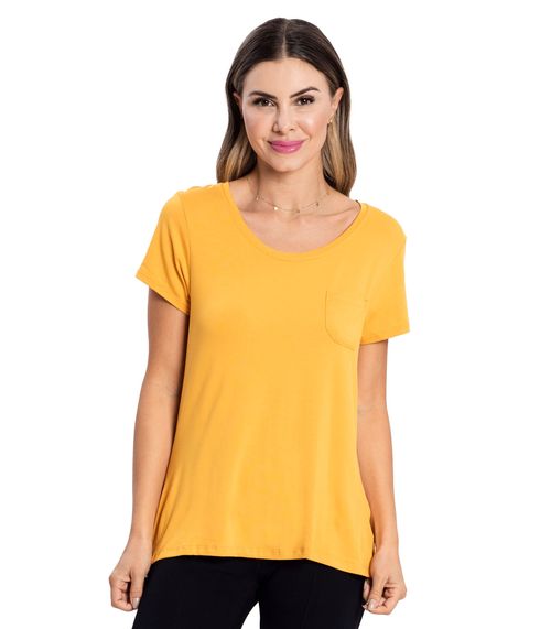 Blusa Feminina Viscotorcion Com Bolso Rovitex Amarelo