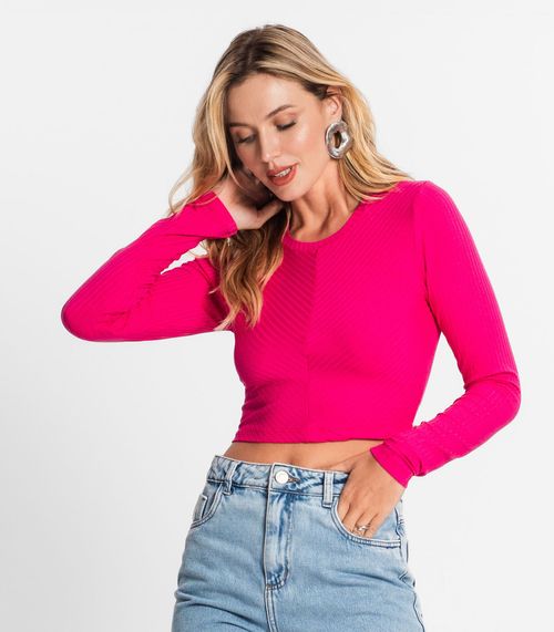 Blusa Manga Longa Em Ribana Canelada Endless Rosa