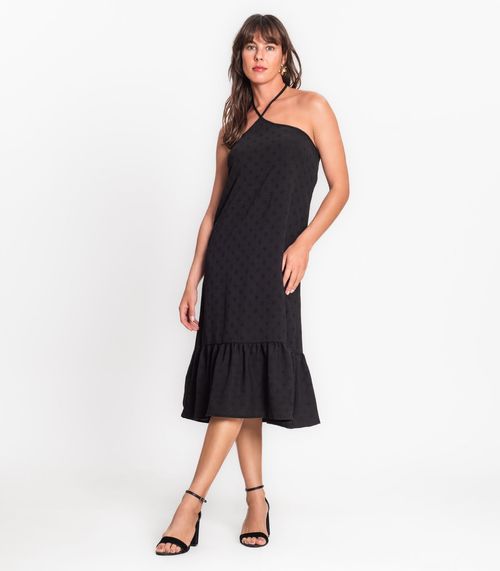 Vestido Midi De Alça E Babados Em Air Flow Rovitex Preto