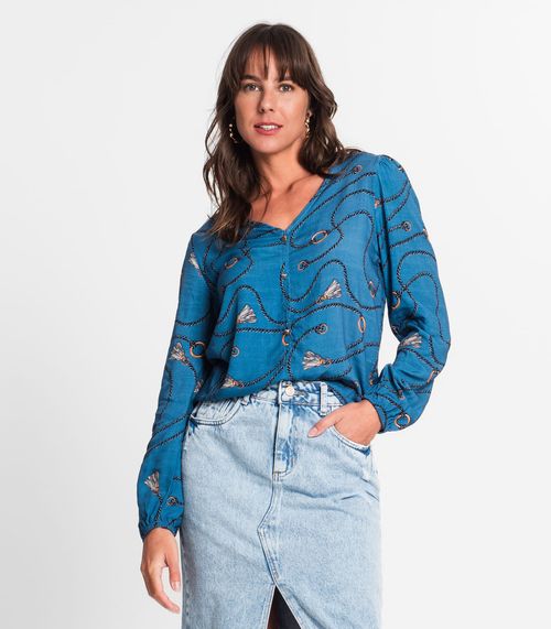 Camisa Manga Longa Feminina Em Viscose Endless Azul