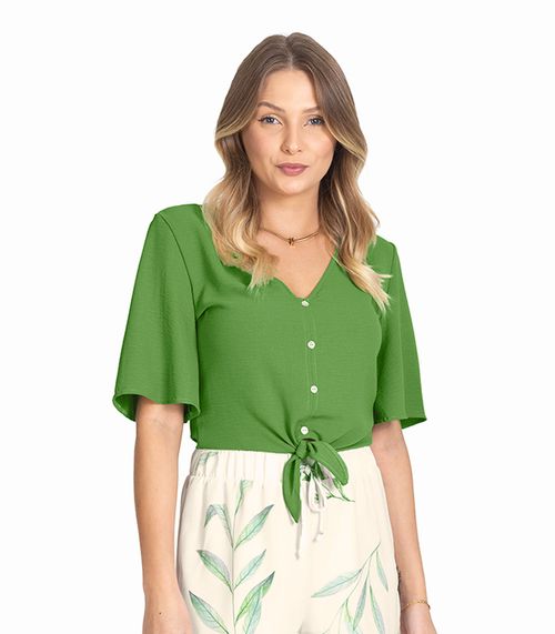 Camisa Feminina Com Botões E Laço Rovitex Verde