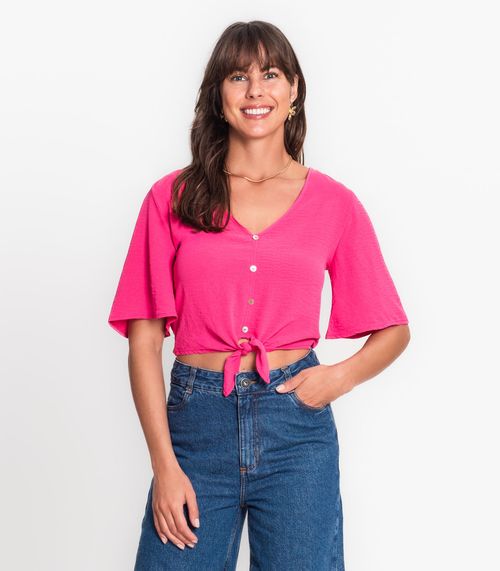 Camisa Feminina Com Botões E Laço Rovitex Rosa