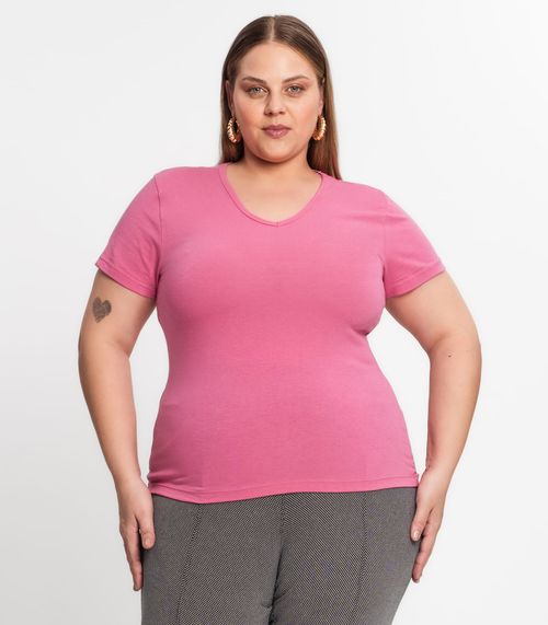 Blusa Cotton Básica Plus Size Feminina Kohmar Rosa