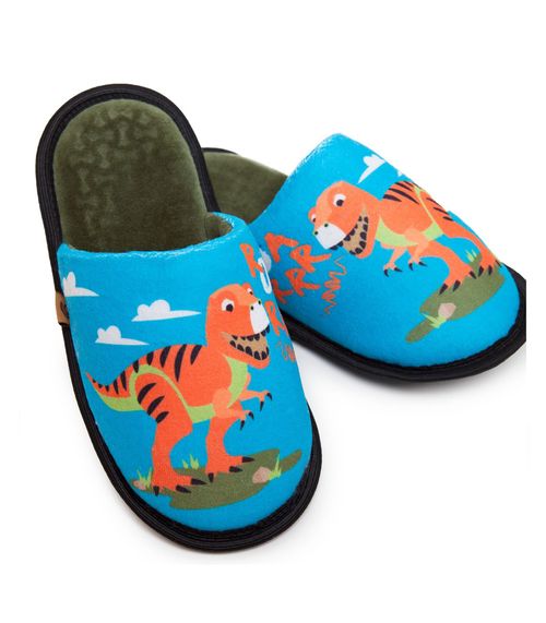 Pantufa Infantil Masculina Dinos Cotton Day Azul