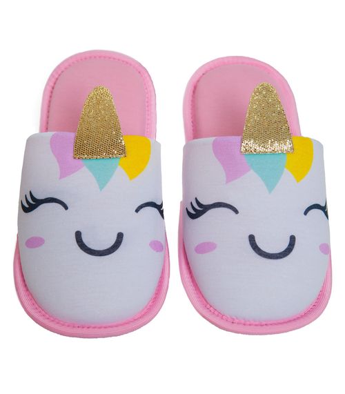 Pantufa Infantil Feminina Unicórnio Cotton Day Rosa