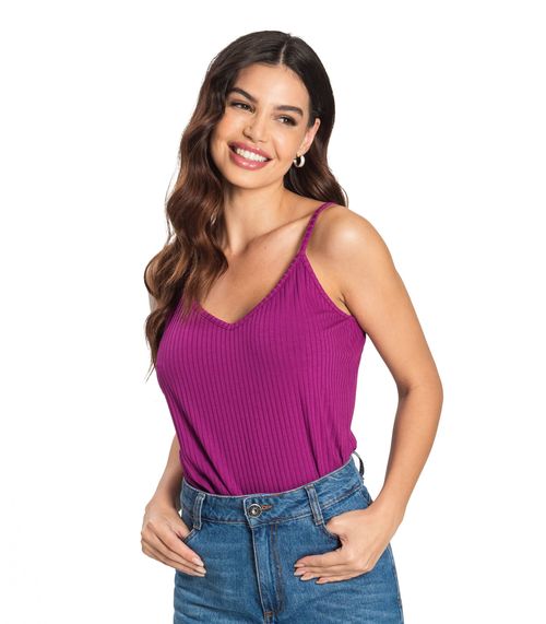 Blusa De Alça Feminina Ribana Canelada Rovitex Roxo