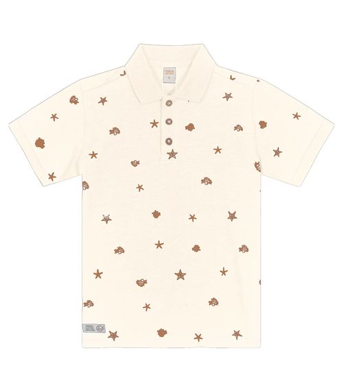 Camisa Polo Infantil Estampada Trick Nick Bege