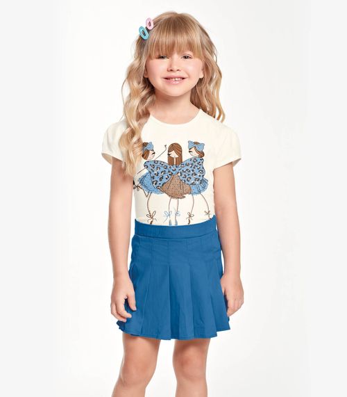 Conjunto Infantil Blusa Com Shorts Saia Trick Nick Bege