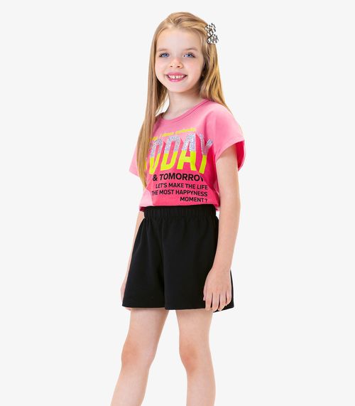 Conjunto Infantil Blusa Com Shorts Rovi Kids Rosa