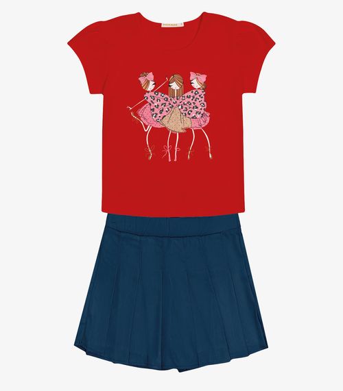 Conjunto Infantil Blusa Com Shorts Saia Trick Nick Vermelho