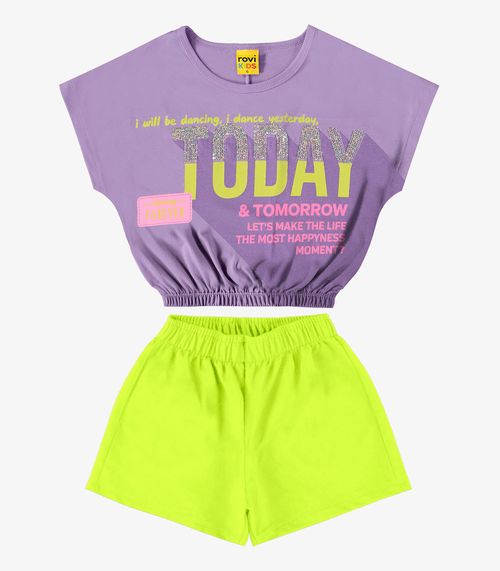 Conjunto Infantil Blusa Com Shorts Rovi Kids Roxo