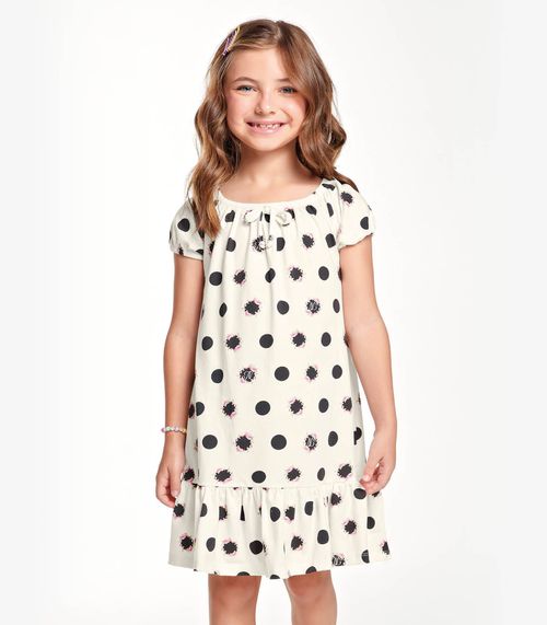 Vestido Infantil De Bolinhas Trick Nick Bege