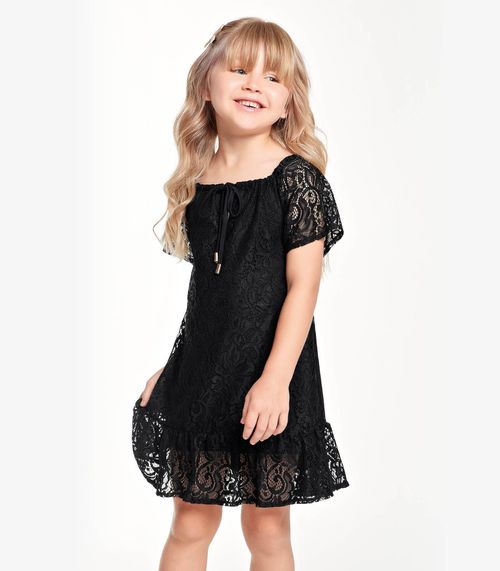 Vestido Midi Infantil Trick Nick Preto