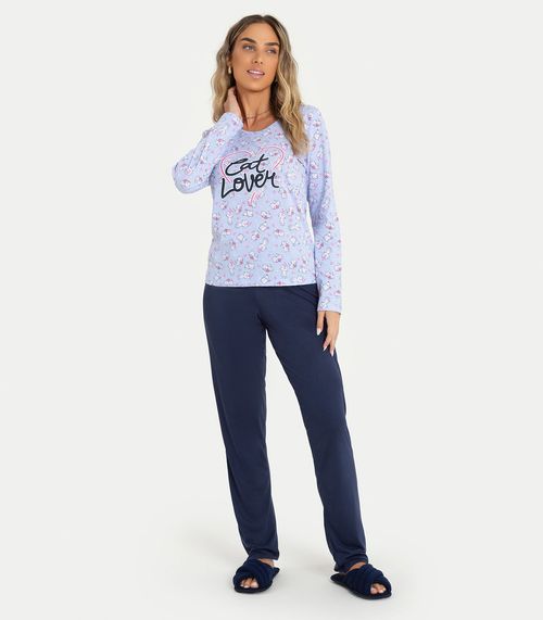 Pijama Feminino Meia Malha Mensageira Da Paz Azul