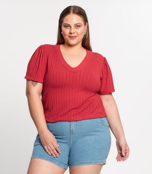 Blusa Canelada Plus Infinita Cor Vermelho