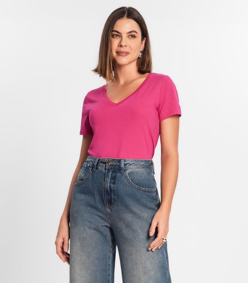 Blusa Feminina Manga Curta Decote V Rovitex Rosa