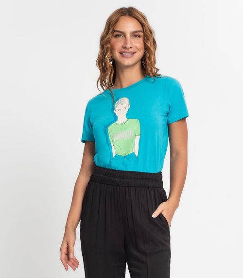 Camiseta Feminina Em Meia Malha Endless Azul