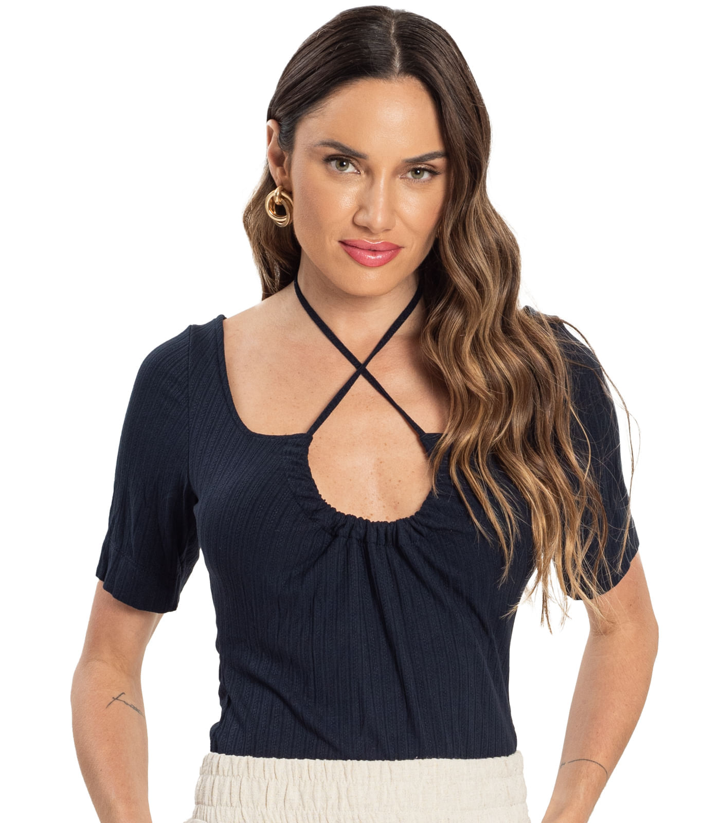 Blusa Feminina Com Amarração Endless Azul