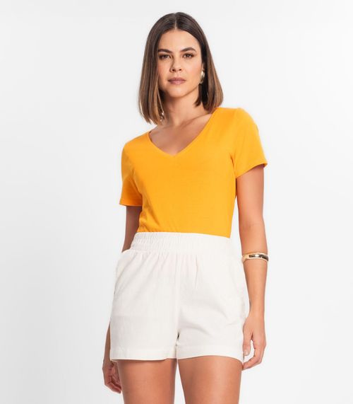 Blusa Feminina Manga Curta Decote V Rovitex Laranja