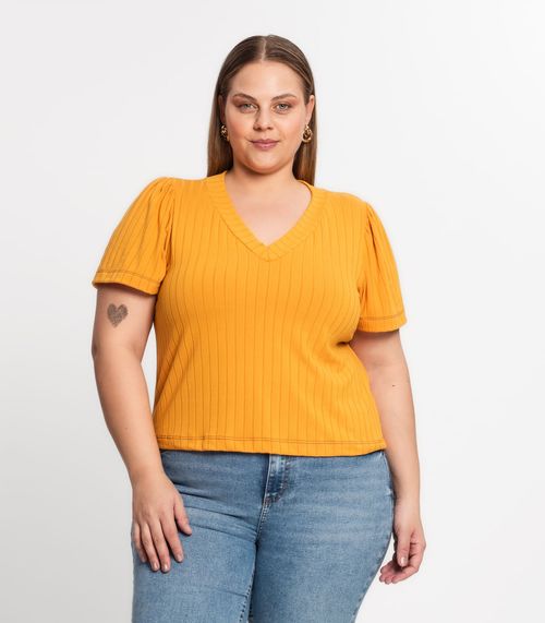 Blusa Canelada Plus Infinita Cor Amarelo