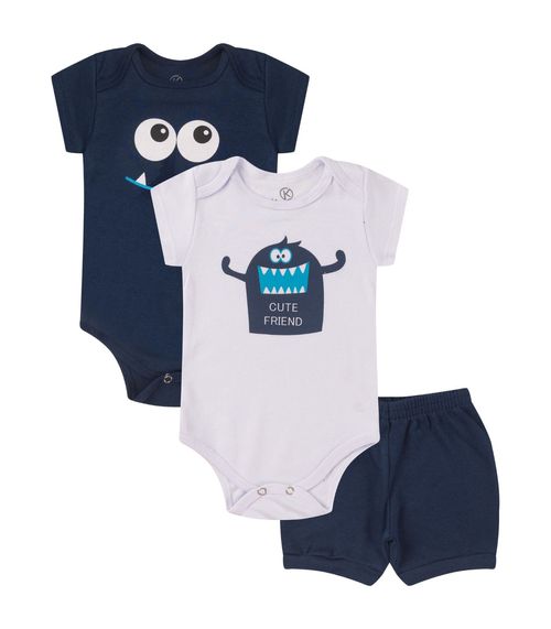 Kit Body Infantil Curto 3 Peças Kappes Azul