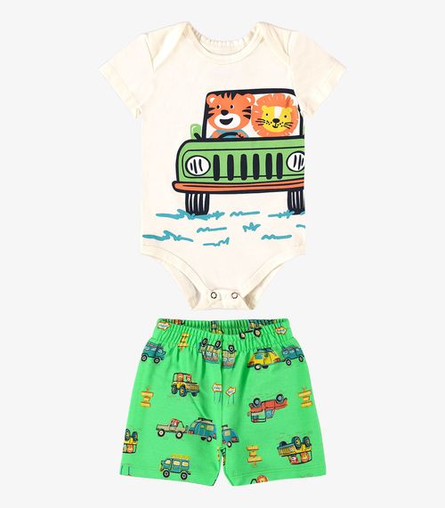 Conjunto Infantil Body Com Bermuda Rovi Kids Bege