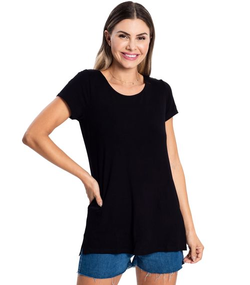 Blusa Básica Alongada Feminina Rovitex Preto