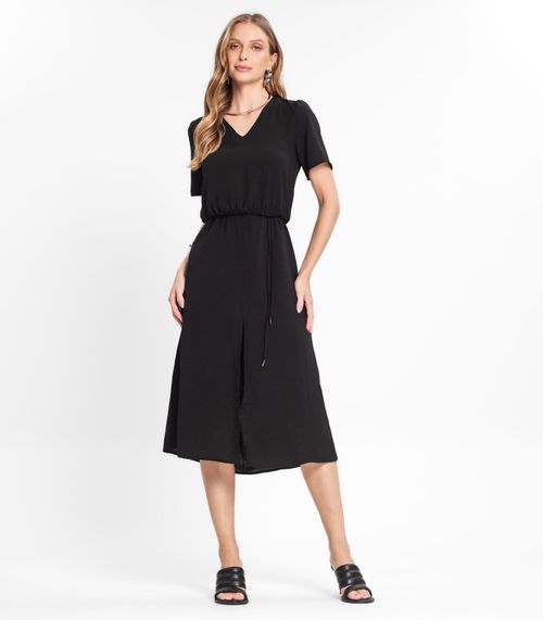 Vestido Midi Feminino Com Fenda Rovitex Preto