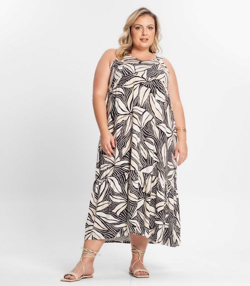 Vestido Midi Feminino Plus Size Secret Glam Bege