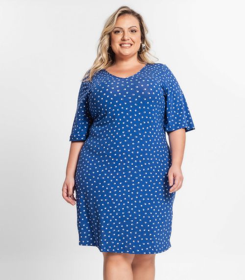 Vestido Feminino Plus Size Decote V Secret Glam Azul