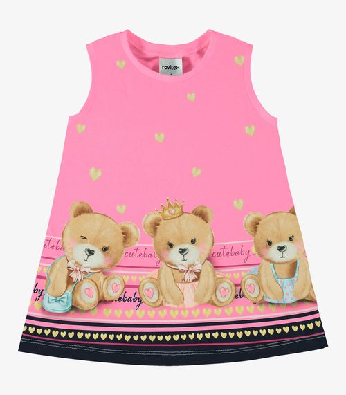 Vestido Infantil Ursinho Rovi Kids Rosa