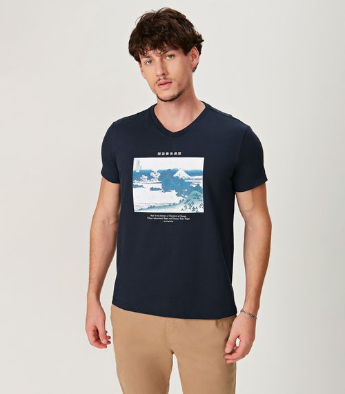 Camiseta Masculina Meia Malha Estampada Ultimato Azul