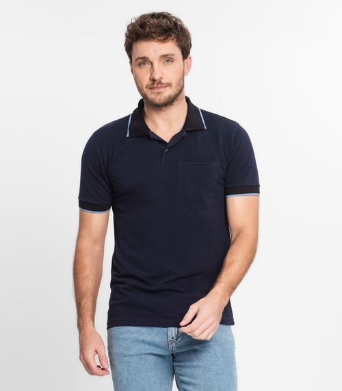 Polo Básica Lisas Com Detalhe Select Azul