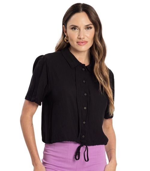 Camisa Feminina Gola Dupla Viscose Sarjada Endless Preto