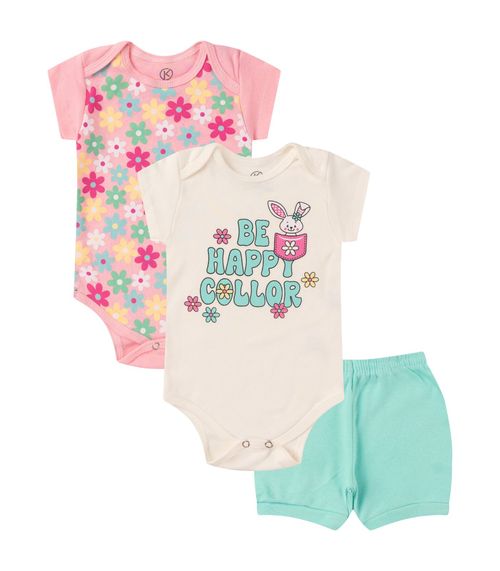 Kit Body Infantil Curto 3 Peças Kappes Rosa