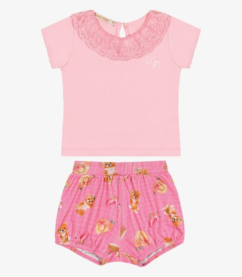 Conjunto Infantil Blusa Com Shorts Trick Nick Rosa