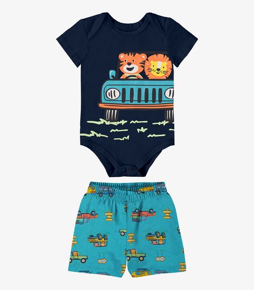 Conjunto Infantil Body Com Bermuda Rovi Kids Azul