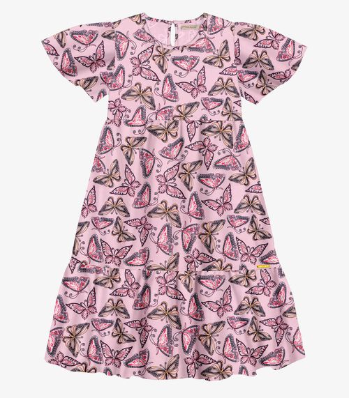 Vestido Midi Infantil Borboletas Trick Nick Rosa