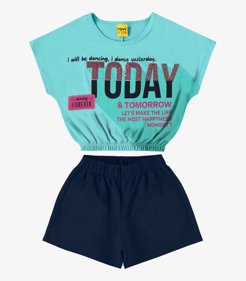 Conjunto Infantil Blusa Com Shorts Rovi Kids Azul