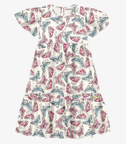 Vestido Midi Infantil Borboletas Trick Nick Bege