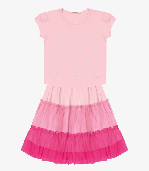 Conjunto Infantil Blusa Com Saia Trick Nick Rosa