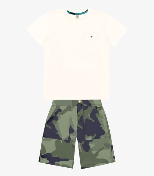 Conjunto Infantil Camiseta Com Bermuda Trick Nick Bege