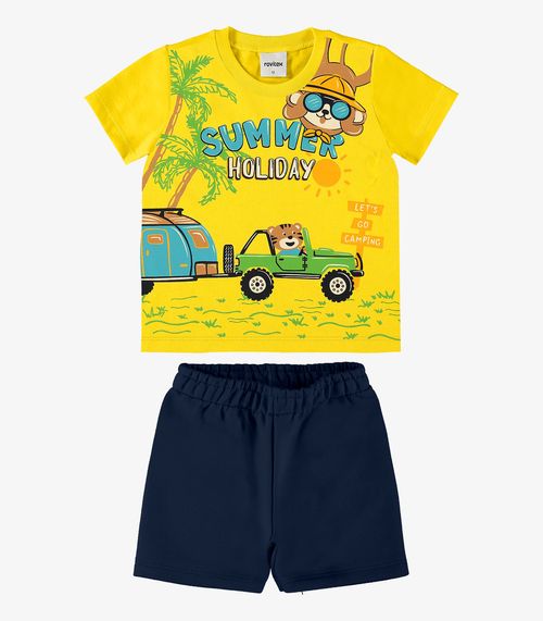 Conjunto Infantil Camiseta Com Bermuda Rovi Kids Amarelo