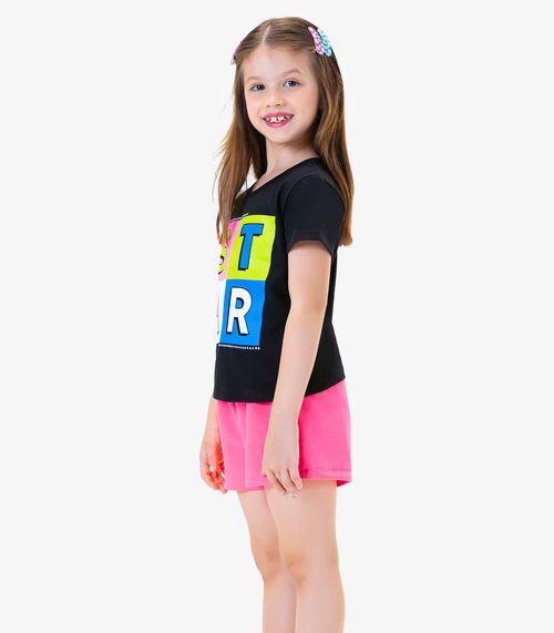 Conjunto Infantil Blusa Com Shorts Star Rovi Kids Preto