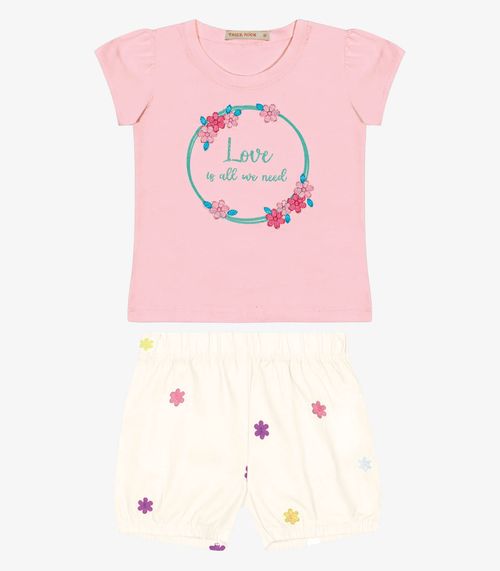 Conjunto Infantil Blusa Com Shorts Trick Nick Bege