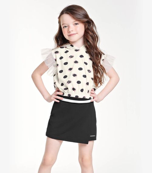 Conjunto Infantil Blusa Com Shorts Saia Trick Nick Bege